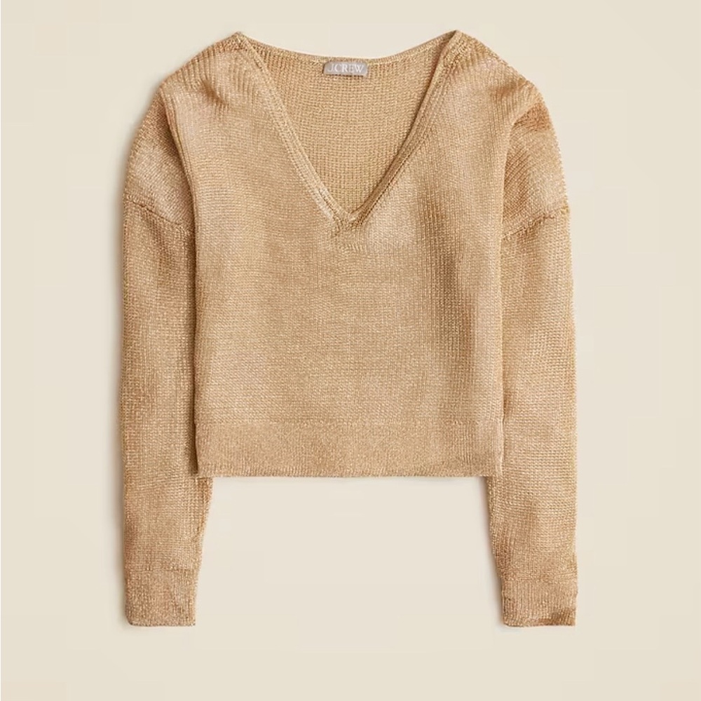 J.Crew Gold Shimmer V-Neck Knit – M